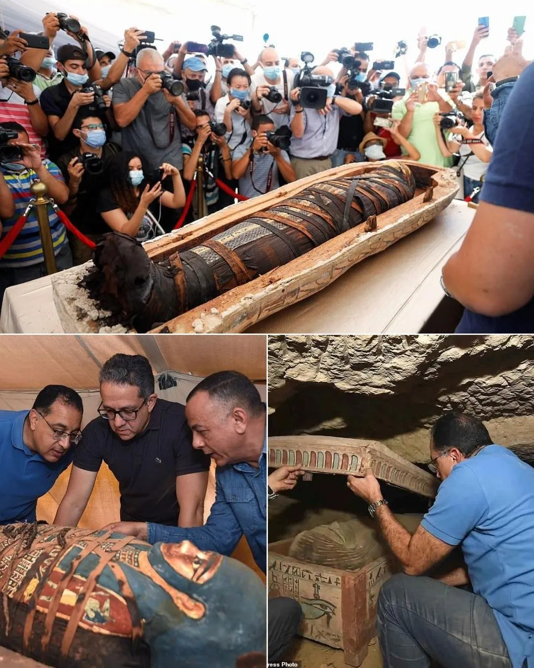 13 ataúdes intactos encontrados en el pozo funerario de Saqqara, con una antigüedad de 2500 años.