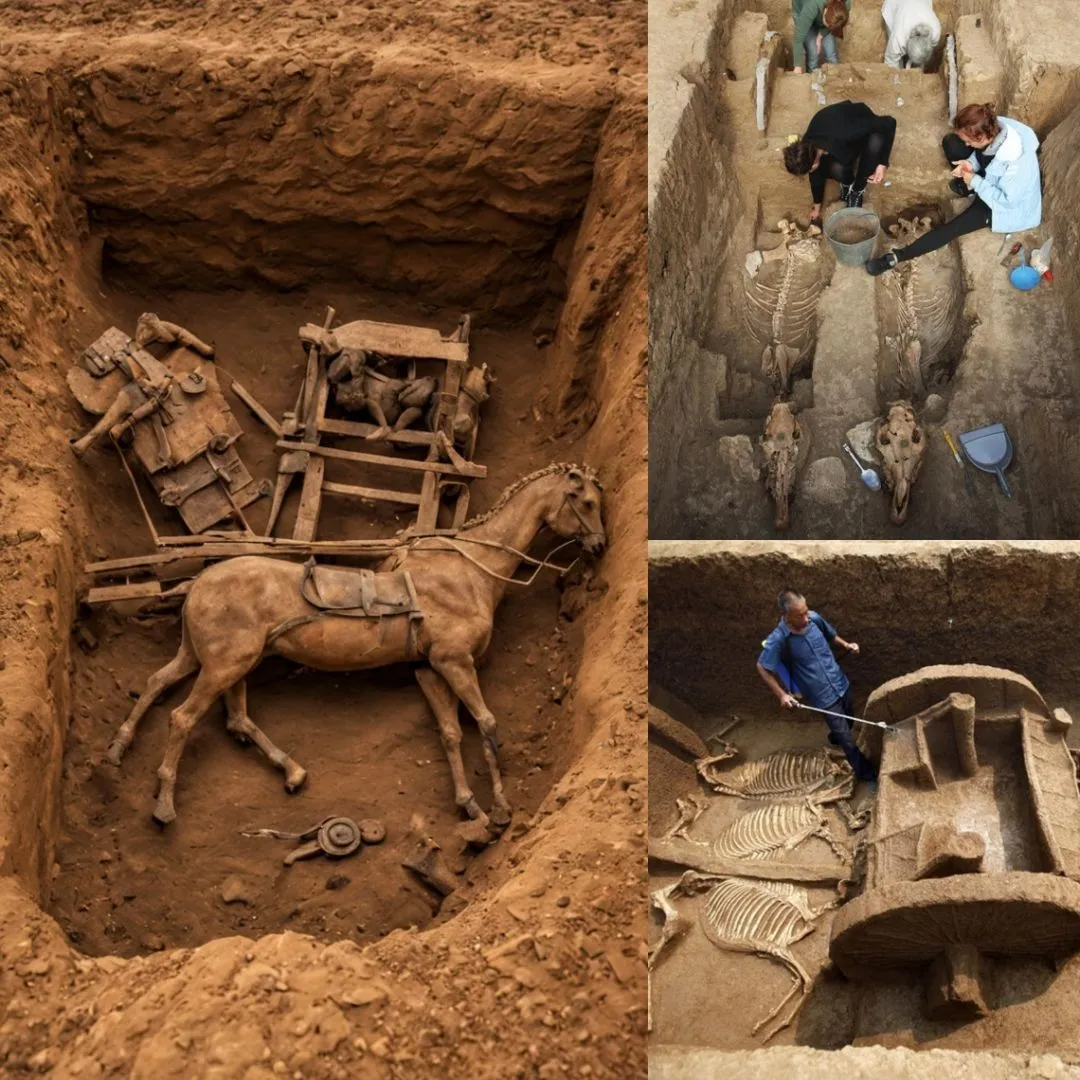 Un carro de 2,500 años de antigüedad, completo con un conductor y caballos, fue descubierto por arqueólogos