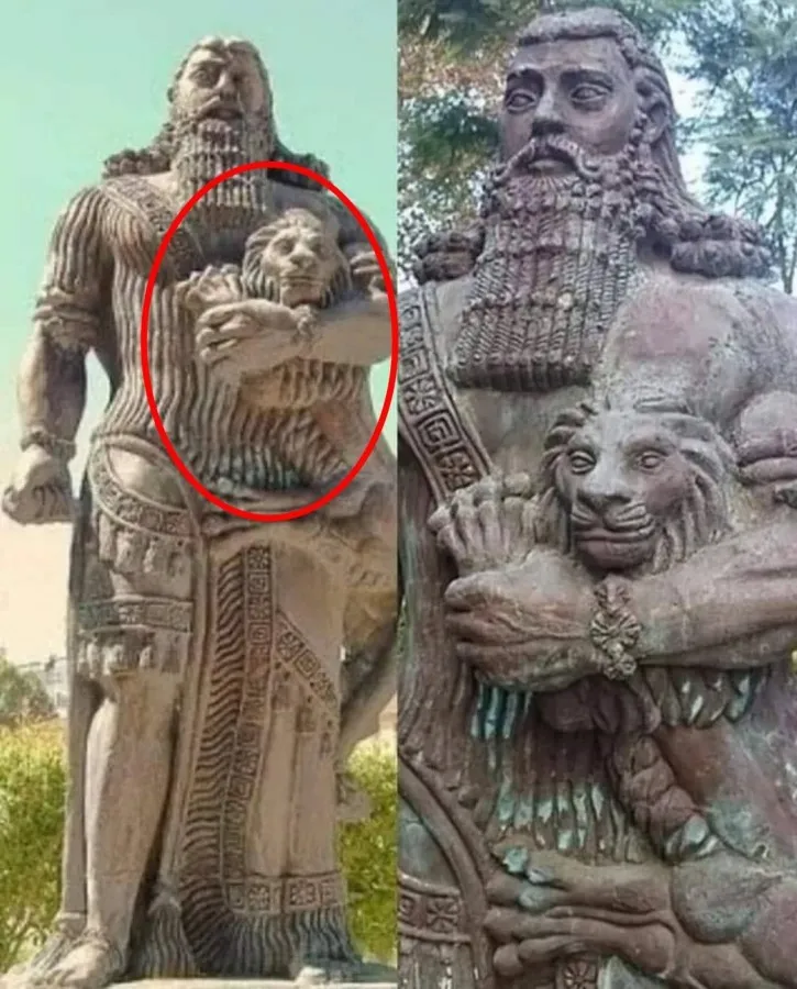 ¡Los ANNUNAKI eran gigantes! Eche otro vistazo, tienen en sus manos un LEÓN adulto…